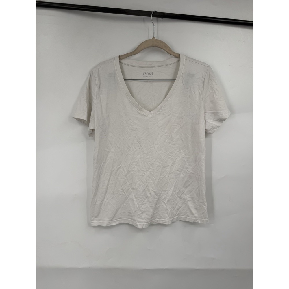 Pact Organic Cotton V Neck T Shirt Women M White Minimalist Casual Basic Tee